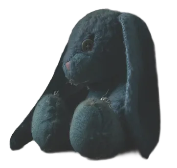 A stuffed blue bunny